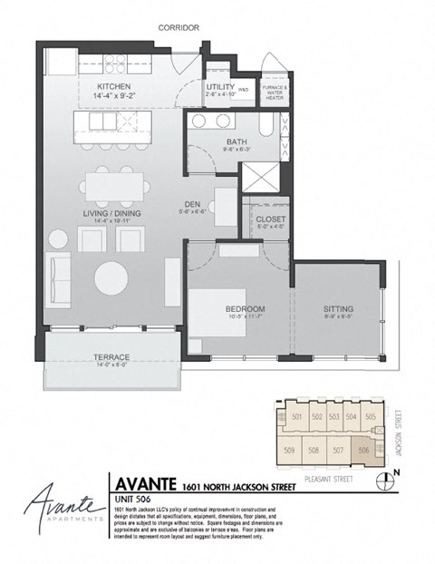 Floor plan for 1 bed, 1 bath, 908 sqft